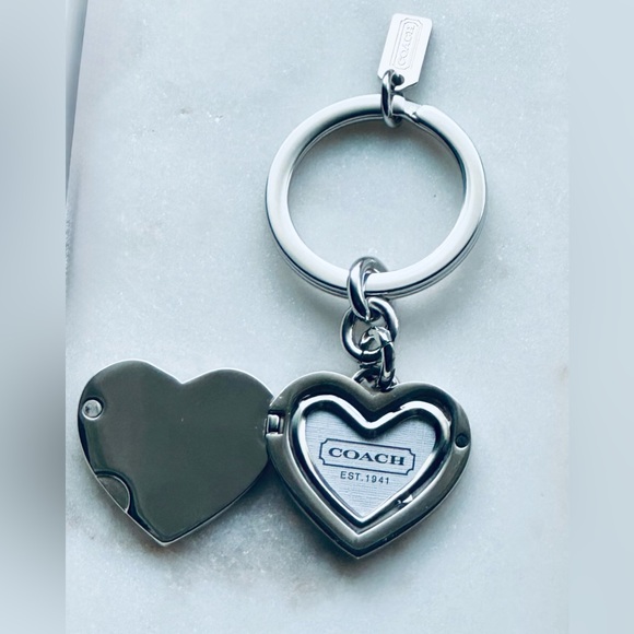Coach Silver Heart Locket Keyring - Picture 2 of 11